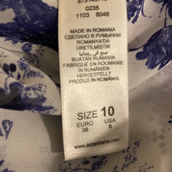 Sheer Blue & White Redherring Bird & Floral sleeveless blouse - Sz 10 - Picture 5 of 5